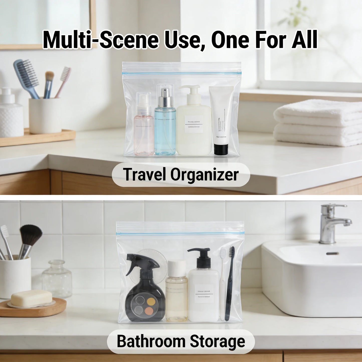 3 Size Reusable Storage Bags Transparent Leak Proof Freezer Bags Airtight Seal for Food Fruit Veggie Storage