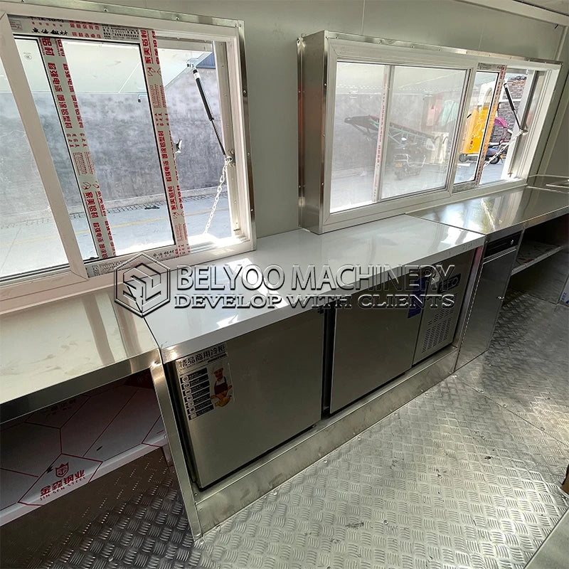 Belyoo Fast Food Truck Mobile BBQ Trailer Ice Cream Cart Concession Trailer Juice Vending Car Food Kiosk Trailers Fully Equipped