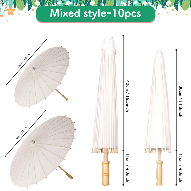 60/84cm Paper Parasol White Chinese Oil Paper Umbrellas Photography Props for Kids DIY Baby Shower Party Bridal Wedding Rustic