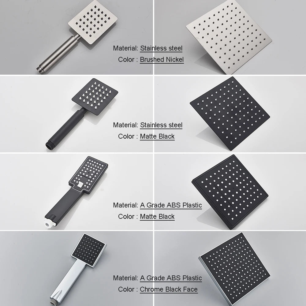 POIQIHY Black Bathroom Shower Faucet Set Wall Mount Black 8''Rainfall Shower Head With Handheld Sprayer Bathtub Shower Mixer