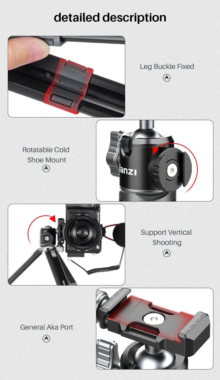Ulanzi MT-24 Vlog Lite Metal Tripod With Ballhead Extendable 1/4'' Tripod Monopod Cold Shoe Arca Quick Swiss 2.5KG Max Load