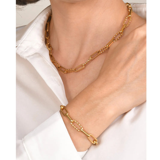 Women Stainless Steel Chain Bracelet,18K Gold Plated Twist Paperclip Adjustable Link Bracelet,Chunky Stackable Layered Jewelry
