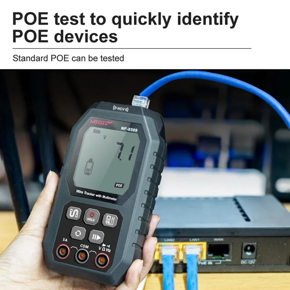 NOYAFA NF-8509 2 in 1 Network Cable Tester Detect Length Digital Multimeter Cable Tracker Cat5 Cat6 PoE Tester Continuity Test