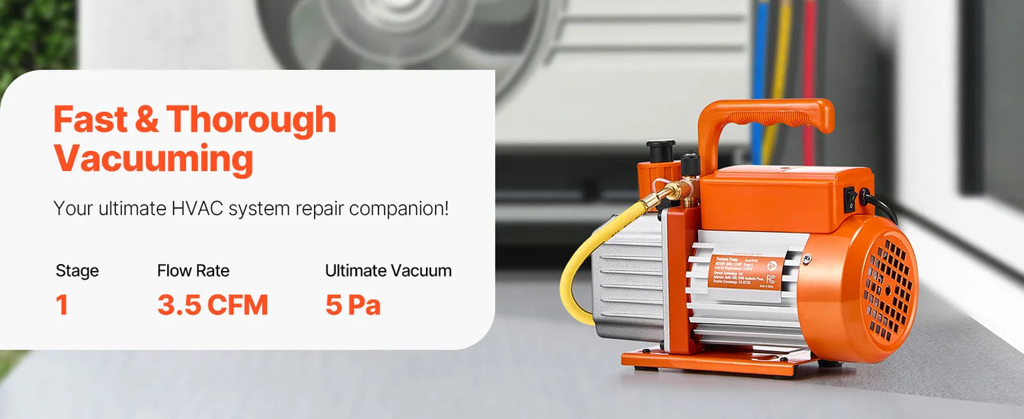 SucceBuy Vacuum Pump & Oil Bottle 3.5CFM/4CFM/5CFM 1-Stage or 6CFM 9CFM 2-Stage, R134a R22 R410a Systems Conditioner Maintenance