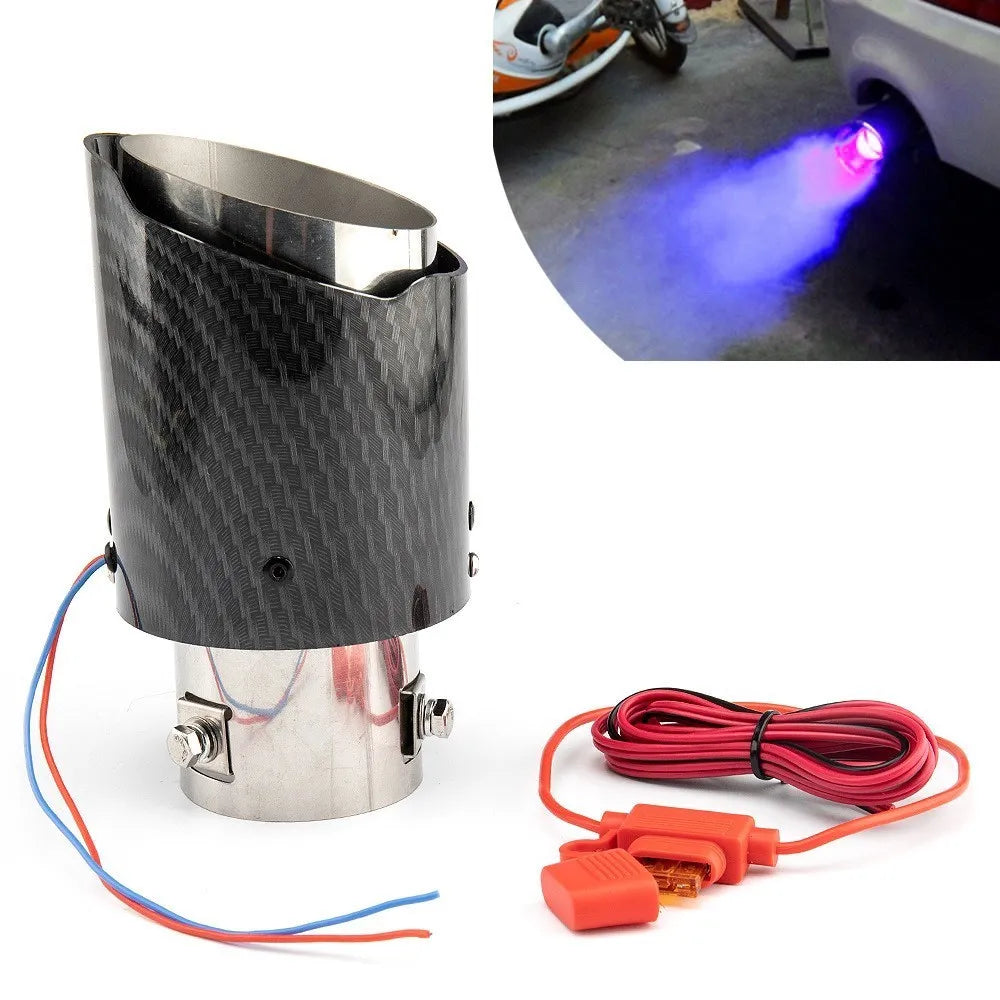 Exhaust Muffler Light Flaming Universal LED Tip Pipe Straight Car Modified Single Outlet Exhaust Pipe Tail Throat Red/Blue