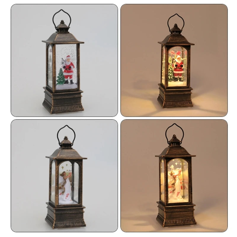 Christmas Glittering Lantern Santa-Claus/Xmas Tree/Snowman/Angel Lighted Lantern Home Table Decoration Gift for Kids
