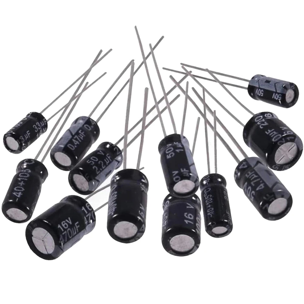 500Pcs 24 Values 16-50V 0.1-1000uF Metal Electrolytic Capacitors Assortment Box Kit Assorted Assortment Kit Bypass Low Frequency