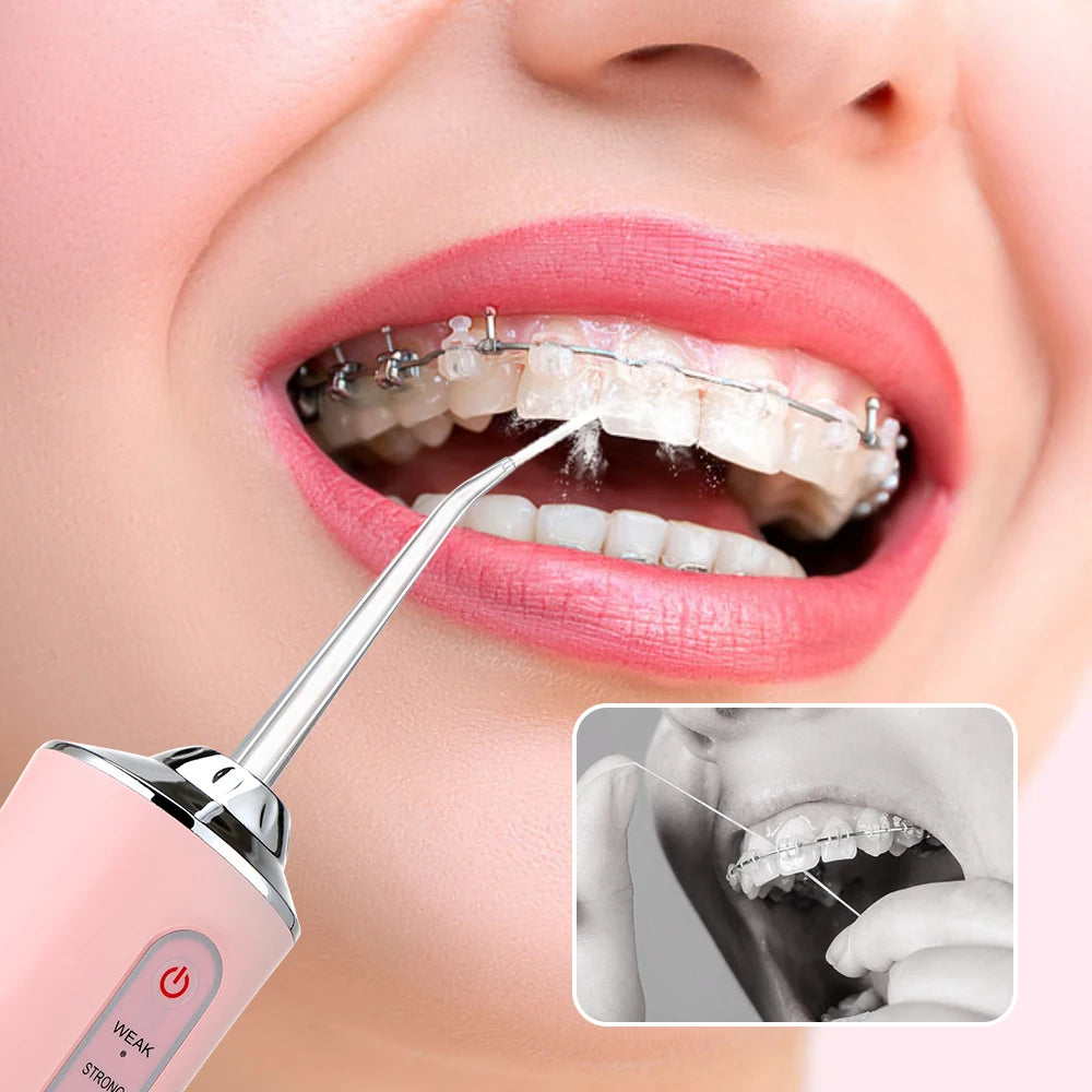 Oral Irrigator Portable Dental Water Flosser USB Rechargeable Water Jet Floss Tooth Pick 4 Jet Tip 220ml 3 Modes Teeth Cleaner ﻿