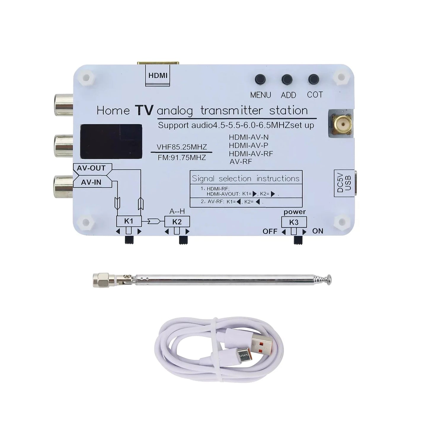 1Pc Analog TV Signal Transmitter VHF Audio Wireless RF Signal Converter AV Transmission Analog TV Sound Video Signal Transmitter