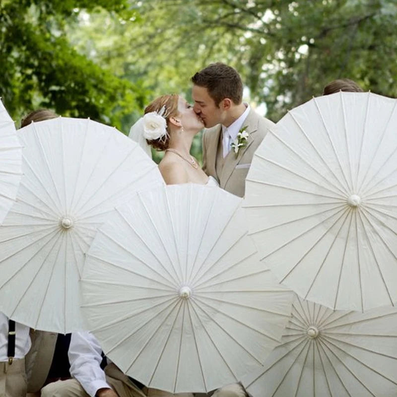 60/84cm Paper Parasol White Chinese Oil Paper Umbrellas Photography Props for Kids DIY Baby Shower Party Bridal Wedding Rustic