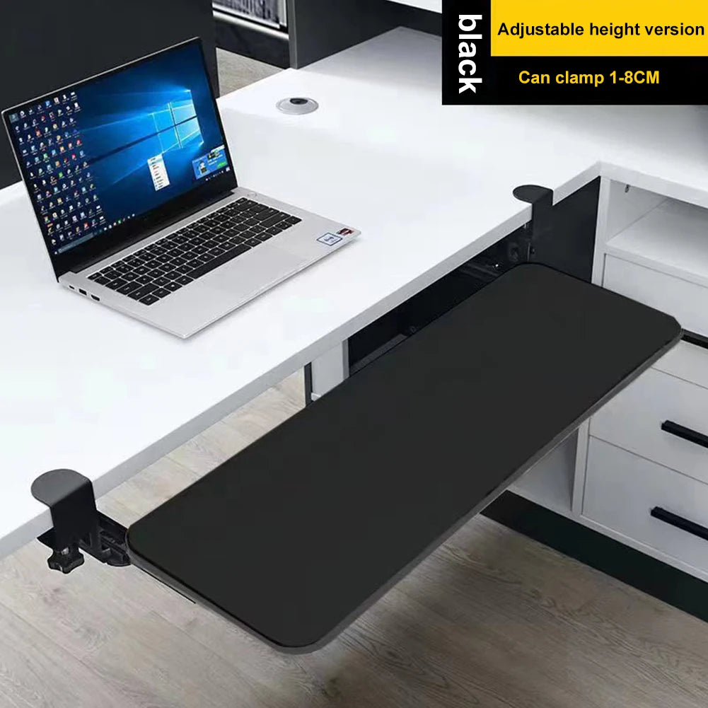 Ergonomic Clamp-On Keyboard Tray Sliding under Desk Platform Retractable Computer Desk Organizer Office Keyboard Drawer