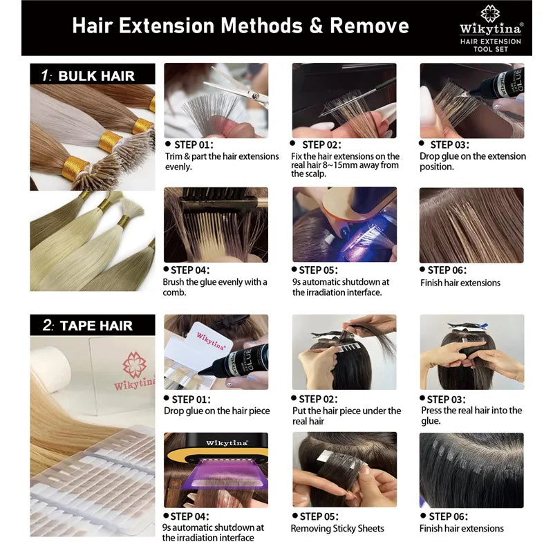 2026 UV Light Hair Extension Tool set Complete Kit with Strong Adhesive Glue And Remover Machine for V-Light Hair Extension tool