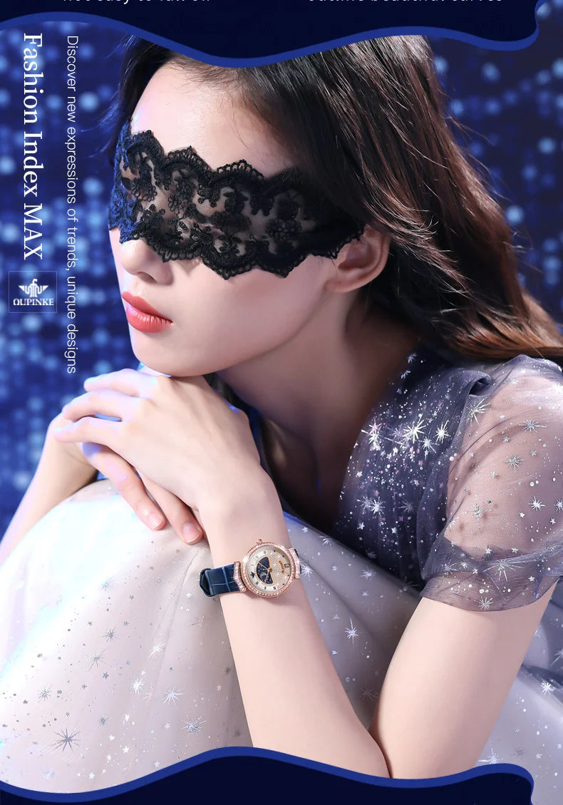 OUPINKE 3216 Woman Watch Waterproof Roman Scale Moon Phase Quartz Watch For Women Luxury Original Diamond Date Ladies Hand Clock