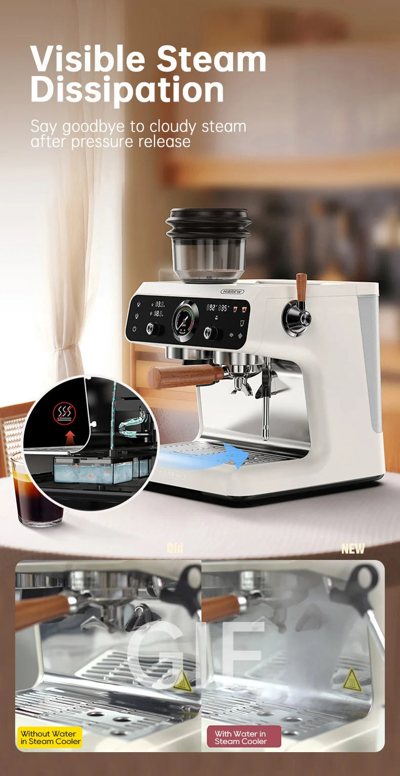 HiBREW Upgraded Dual Boiler Barista Pro Espresso Machine Built-in Grinder With 30 Size Settings for Cafe Hotel Restaurant H7B