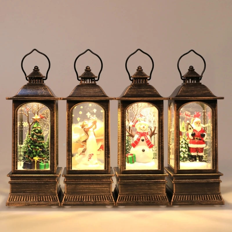 Christmas Glittering Lantern Santa-Claus/Xmas Tree/Snowman/Angel Lighted Lantern Home Table Decoration Gift for Kids
