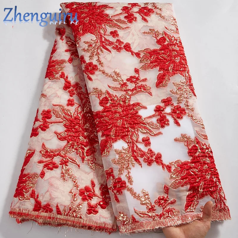French Organza Brocade Lace Fabric 2025 High Quality Gilding Luxury Nigerian Lace Fabric Elegant Party Dress for Women A2579