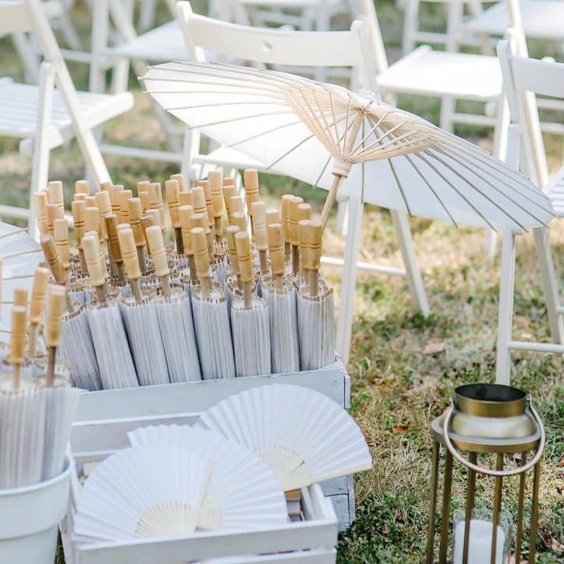 60/84cm Paper Parasol White Chinese Oil Paper Umbrellas Photography Props for Kids DIY Baby Shower Party Bridal Wedding Rustic