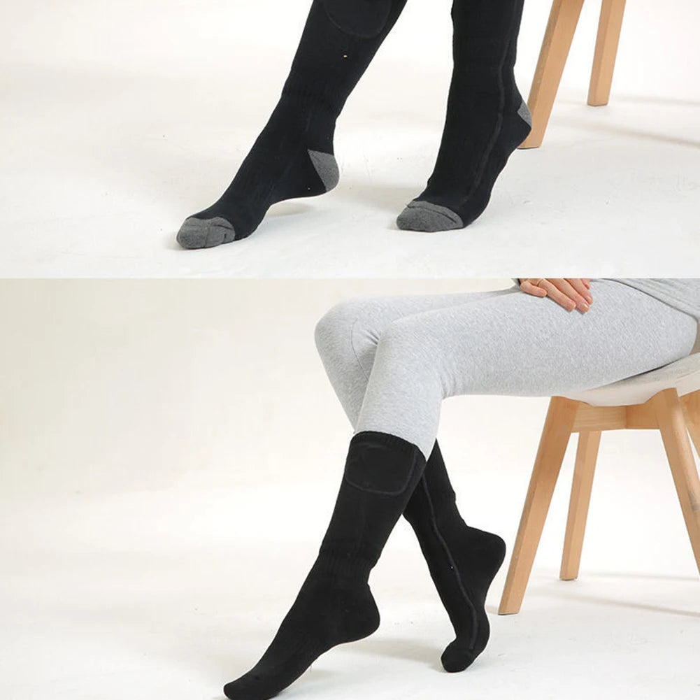 1Pair Winter Heated Socks Anti Slip Battery Powered Cold-Proof Skiing Sock Heating Warm Long Socks For Hiking Without battery