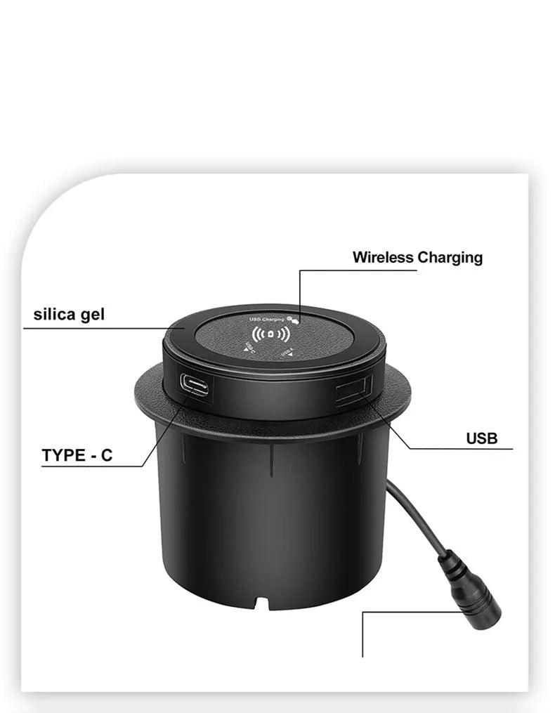 Universal Fast Wireless Charger Desktop Embedded Supports PD30W And USB Wired Charging 5V 3A Furniture Opening Desk Hole HUB