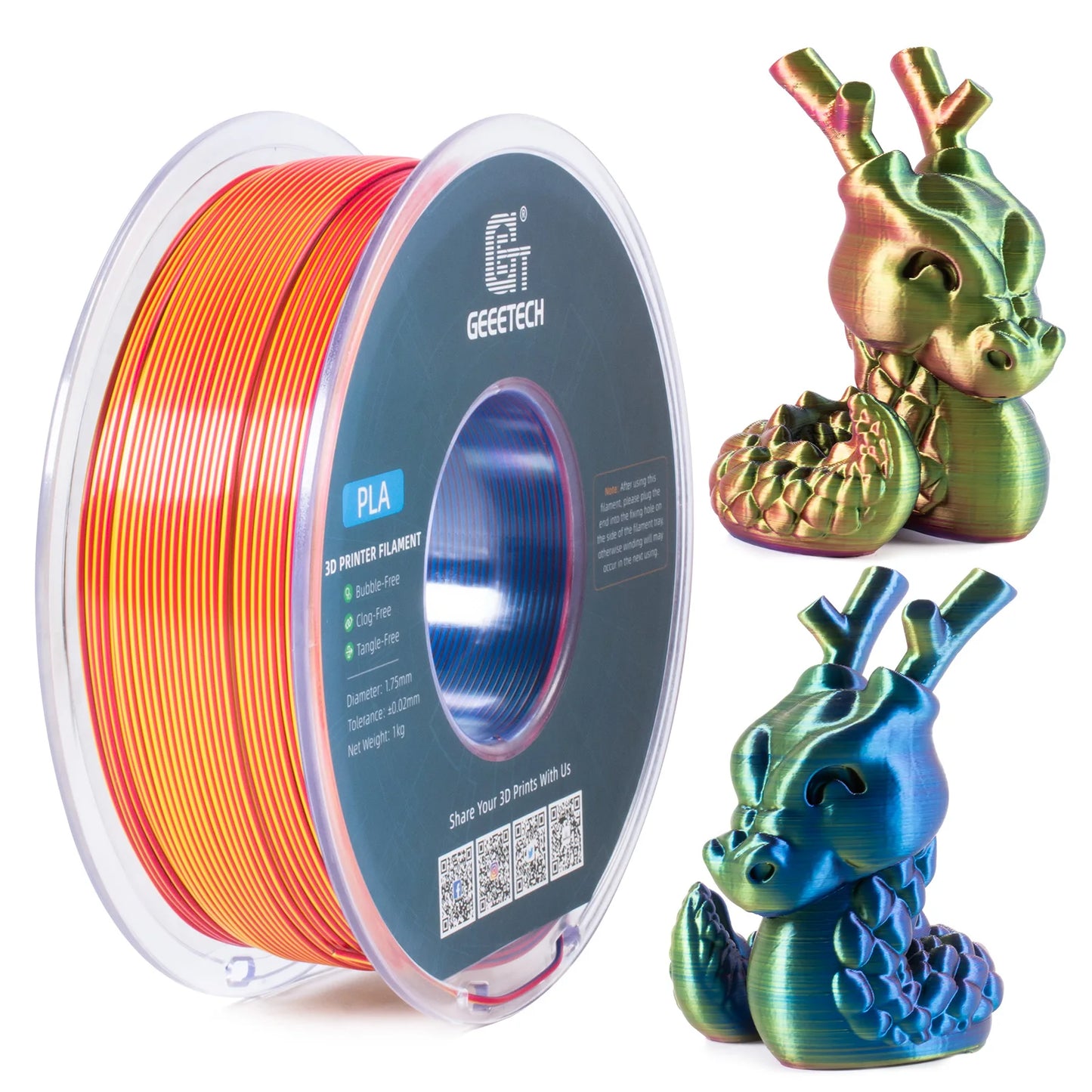 Geeetech 5Kg Three Tri Color Silk PLA Filament , 3D Filament 1,75 mm Spool Wire  (+/-0.03mm) Vacuum packaging, special color