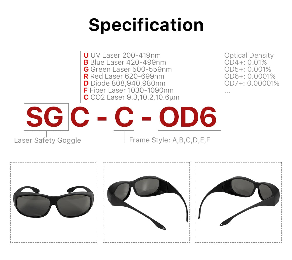 Cloudray 10600nm Style C Laser Safety Goggles OD6+ CE Protective Goggles For CO2 Laser Cutting Engraving Machine