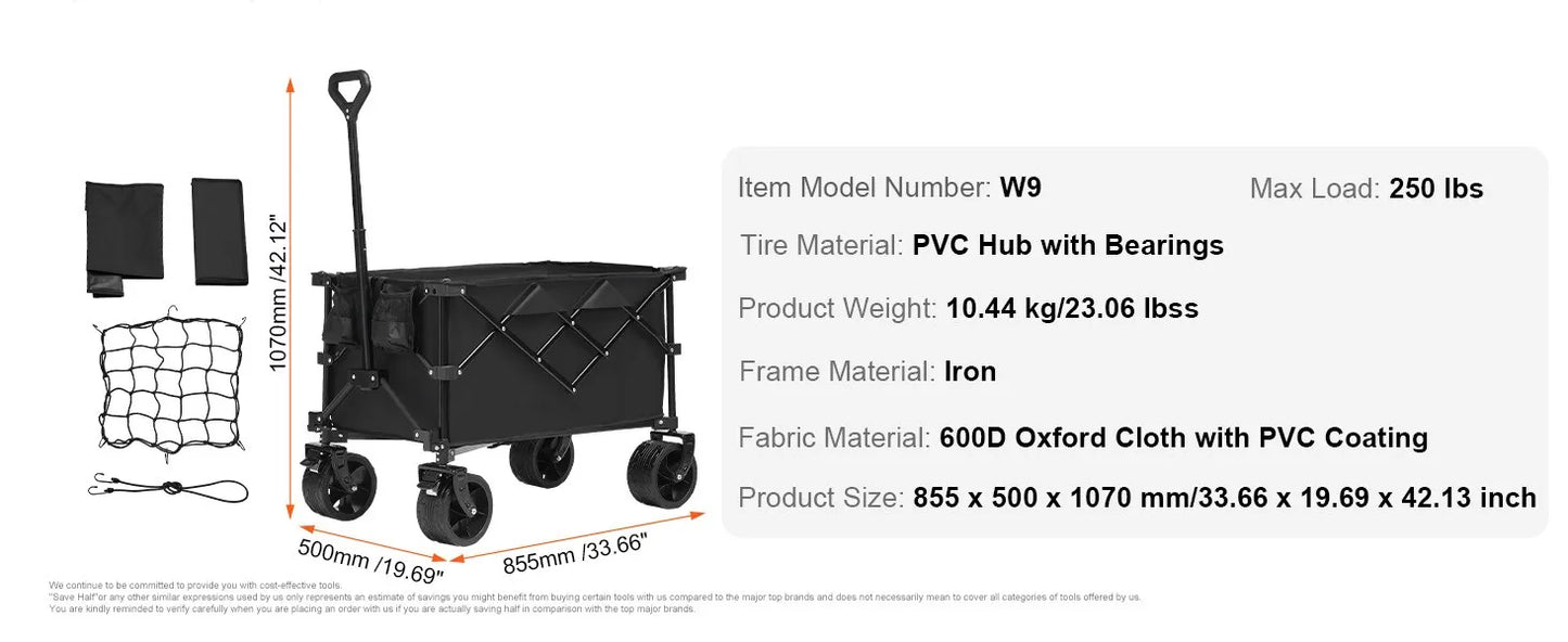 SucceBuy Collapsible Folding Wagon Beach Wagon Cart with All-Terrain Wheels Drink Holders Sports Wagon for Camping Shopping