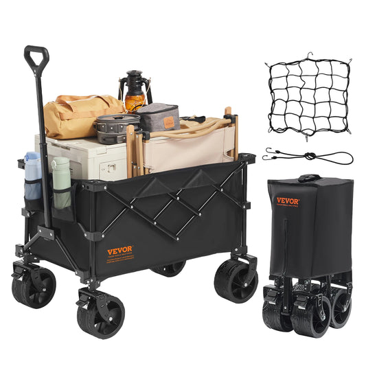 SucceBuy Collapsible Folding Wagon Beach Wagon Cart with All-Terrain Wheels Drink Holders Sports Wagon for Camping Shopping