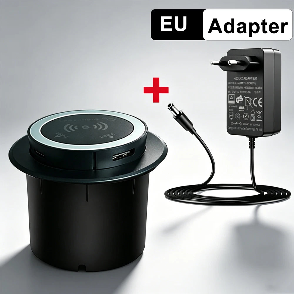 Universal Fast Wireless Charger Desktop Embedded Supports PD30W And USB Wired Charging 5V 3A Furniture Opening Desk Hole HUB