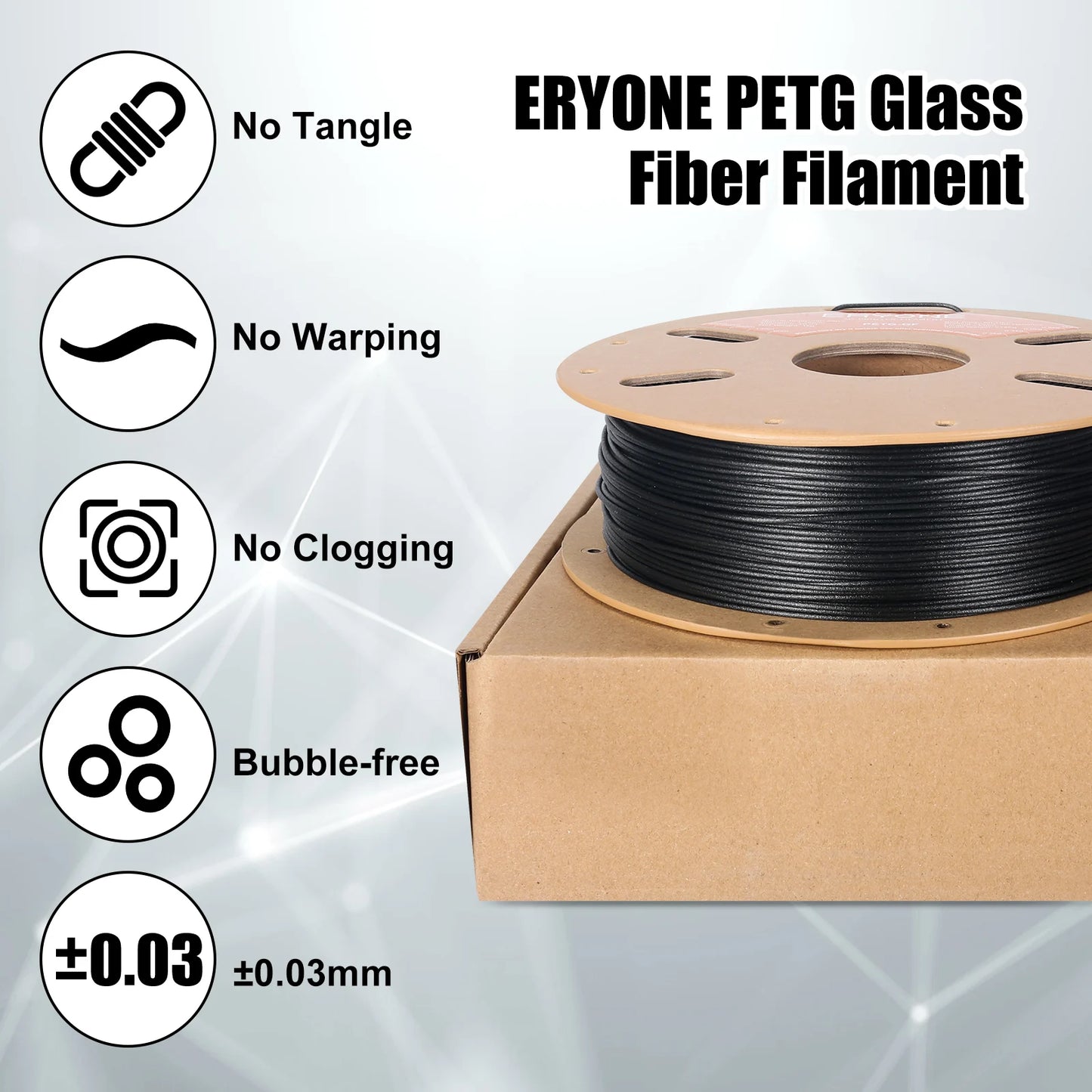 ERYONE 1.75mm PETG GF 3D Printing Filament 1kg Spool Glass Fiber Reinforced for Stronger Prints High Tensile Strength