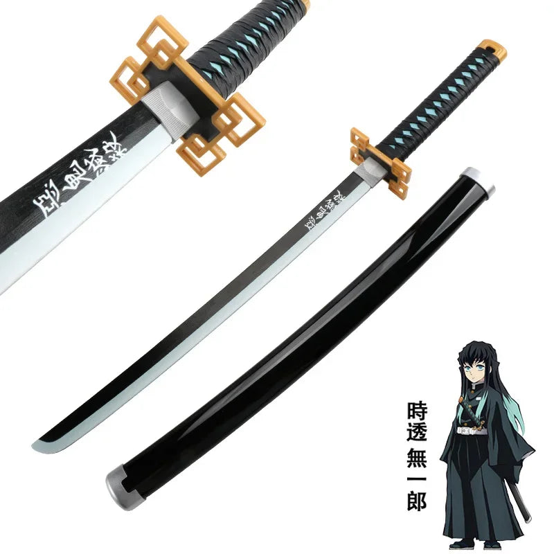 Anime Bamboo Katana 80cm /31.5in  Wooden Sword Cosplay  Props Giyuu Blue Tanjirou Kyoujurou Party Gift