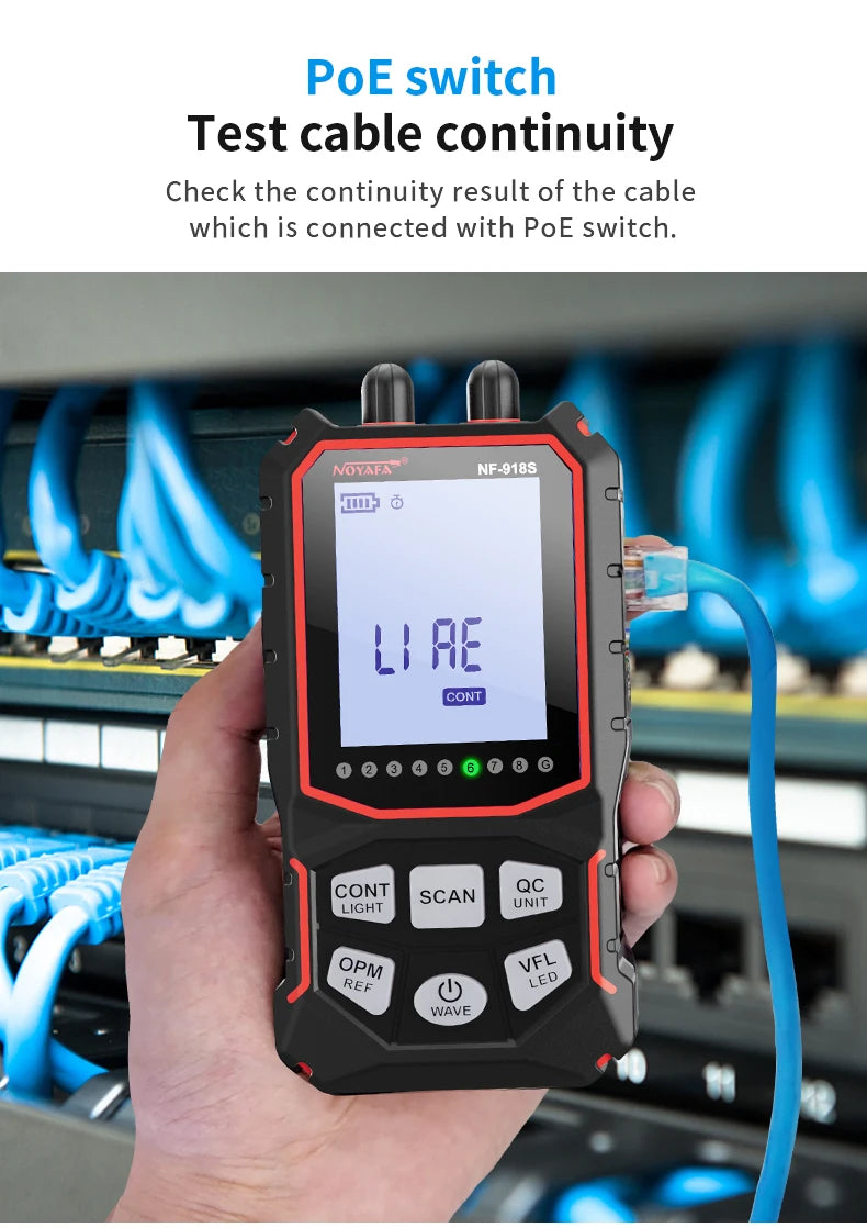 NOYAFA NF-918S Network Cable Tester Red Light Pen Wire Tracer with Optical Power Meter POE Check Wiremap Crimp Test Line Finder