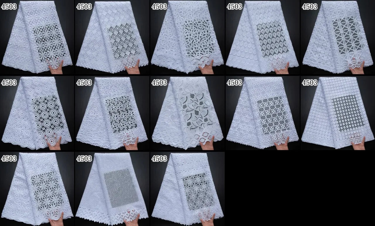 SJD LACE African Sequins Guipure Cord Lace Fabrics 5 Yards White 2026 New Nigerian Water Soluble Lace For Women Dresses Sew 4197