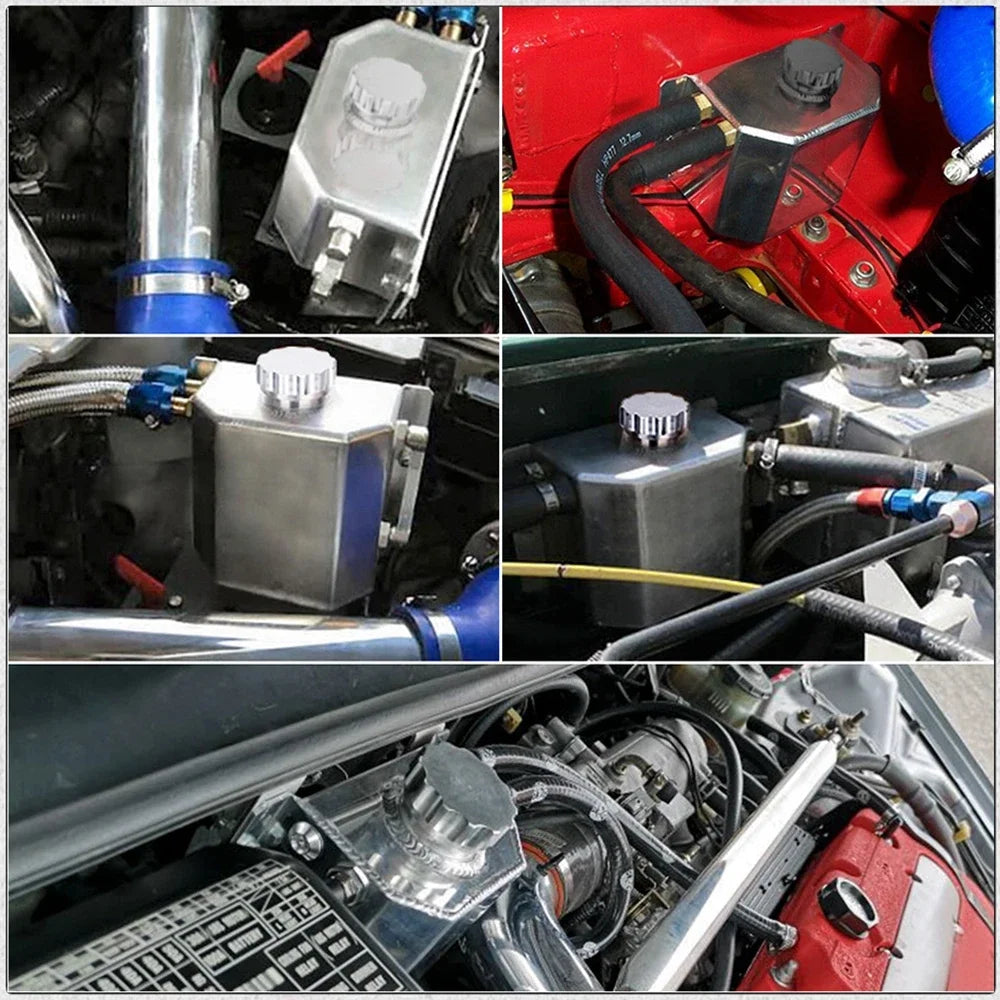 Universal  Aluminum 1L/2L Engine Coolant  Radiator Overflow Tank  Oil Catch Can Square Overflow Tank With Drain Plug