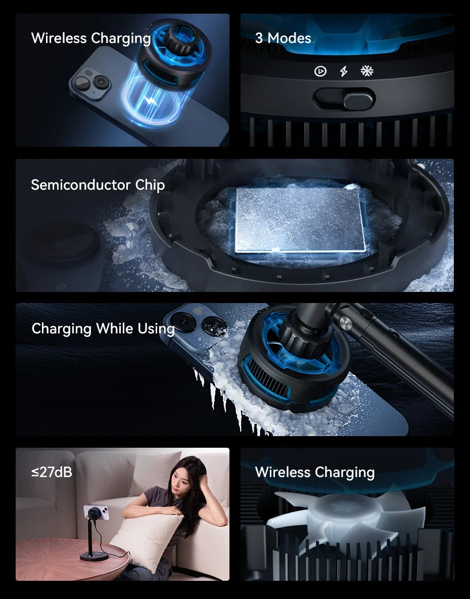 Ulanzi SK-10 3 in 1 Magnetic Cell Phone Stand with Cooling Fan and Wireless Charger for iPhone Height Adjustable Phone Desk Hold