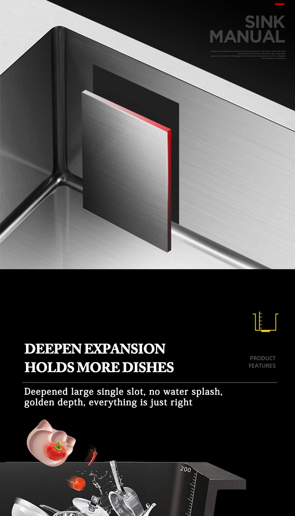DQOK Stainless Steel Kitchen Sink Slot Dish Basin Kitchen sink Drain Basket And Drain Pip Rectangular