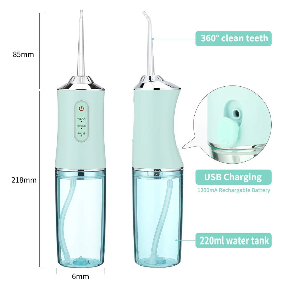 Oral Irrigator Portable Dental Water Flosser USB Rechargeable Water Jet Floss Tooth Pick 4 Jet Tip 220ml 3 Modes Teeth Cleaner ﻿