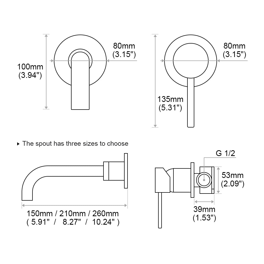 Bathroom Basin Faucet Sink Tap Wash Mixer Hot And Cold Water Wall Mounted Spout Bath Single Handle Ceramic Cartridge Crane