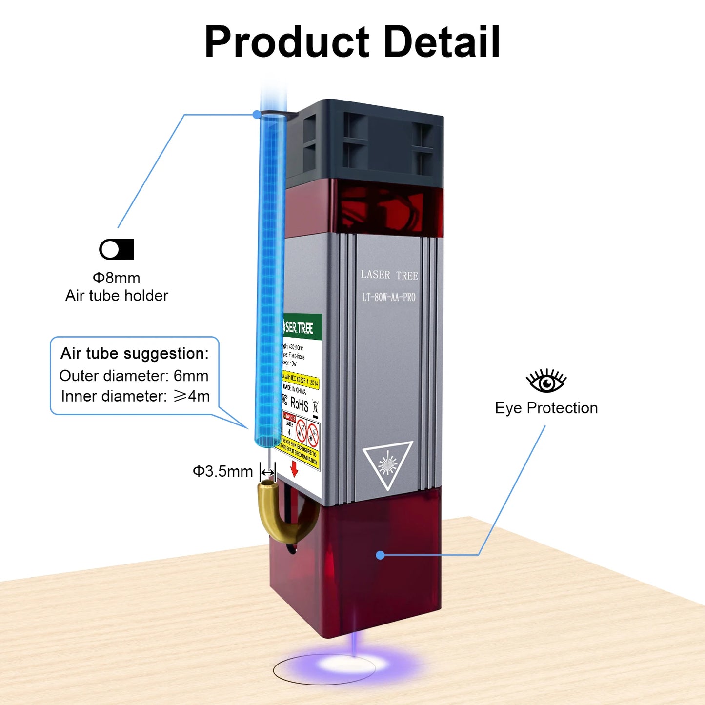 LASER TREE 10W Laser Module with Air Assist 5W Laser Engraving Head 450nm Blue TTL Laser Head for CNC Laser Cutting Machine