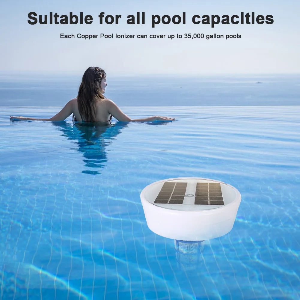 Chlorine-Free Sun Shock & Water Purifier 85% Less Chlorine Solar Copper Pool Ionizer Auto Switch RGB Night Light Up To 35000 Gal