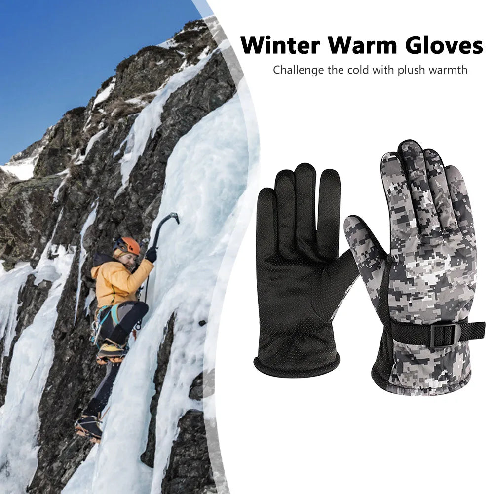 Mens Bike Gloves Full Finger Ski Gloves Cycling Gloves for Winter (Camo Grey)
