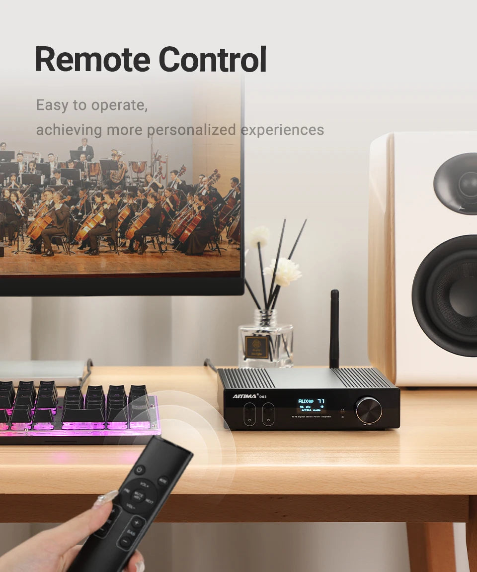 AIYIMA D03 Bluetooth Amplifier 150Wx2 Stereo HiFi Sound Amplificador Subwoofer Amplifiers USB DAC OLED APTX DIY 2.1 Home Audio