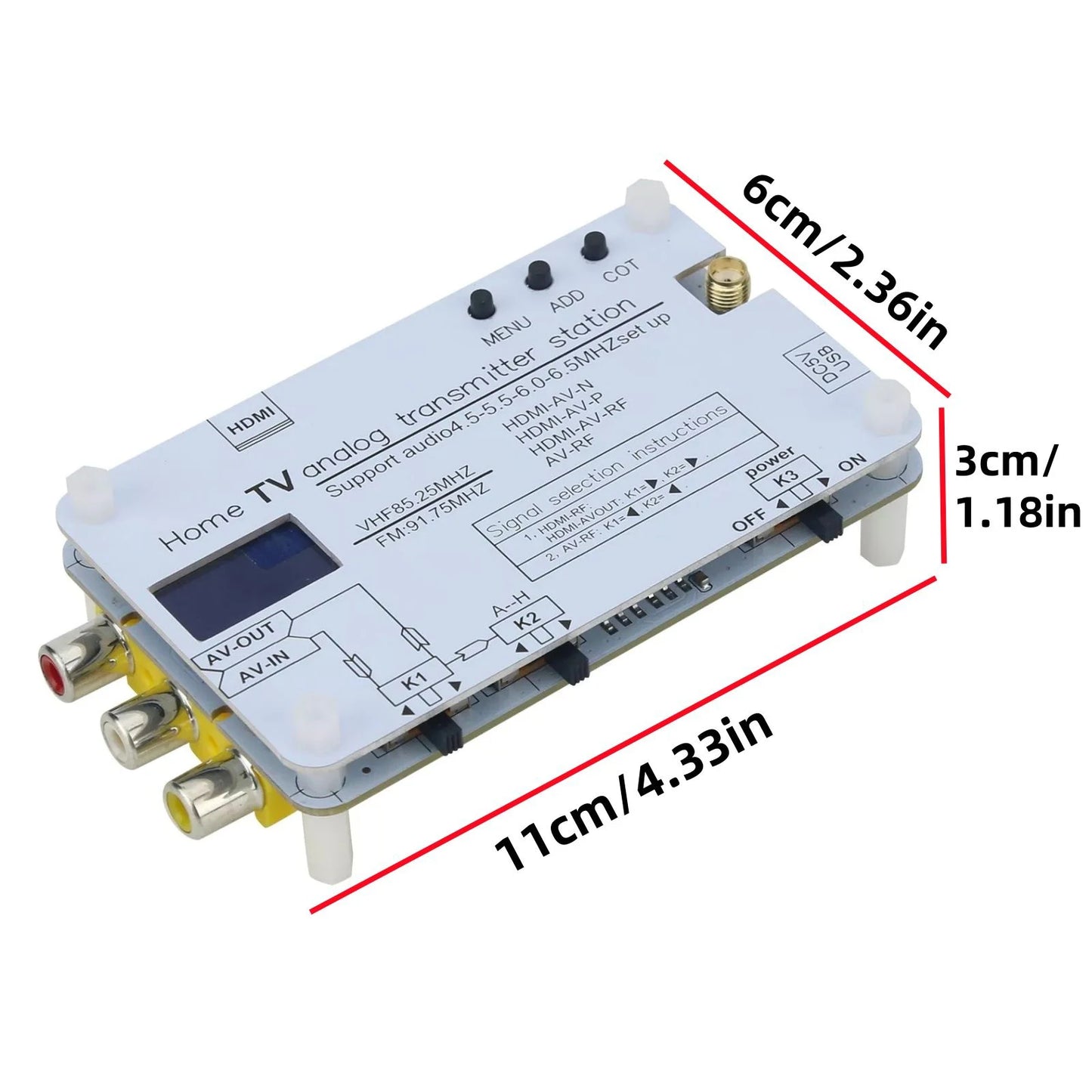 1Pc Analog TV Signal Transmitter VHF Audio Wireless RF Signal Converter AV Transmission Analog TV Sound Video Signal Transmitter
