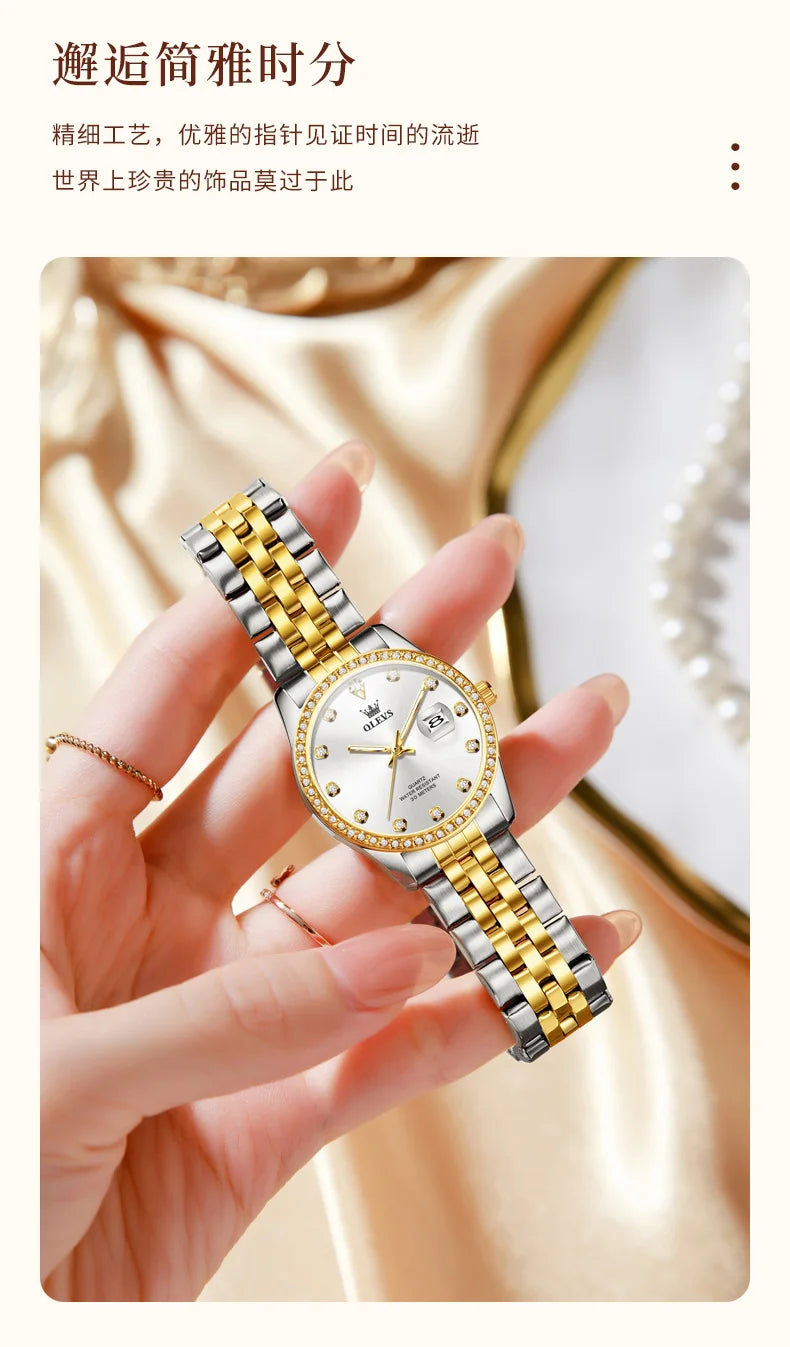 OLEVS 3629 Top Luxury Brand Women Watch Classic Business Calendar Waterproof Luminous Watch Elegant Diamond Women Quartz Watch