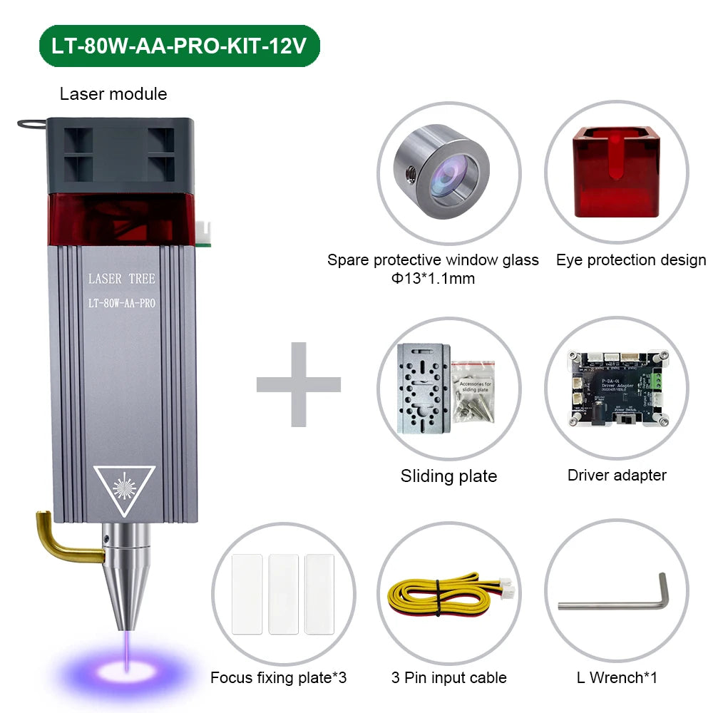 LASER TREE 10W Laser Module with Air Assist 5W Laser Engraving Head 450nm Blue TTL Laser Head for CNC Laser Cutting Machine