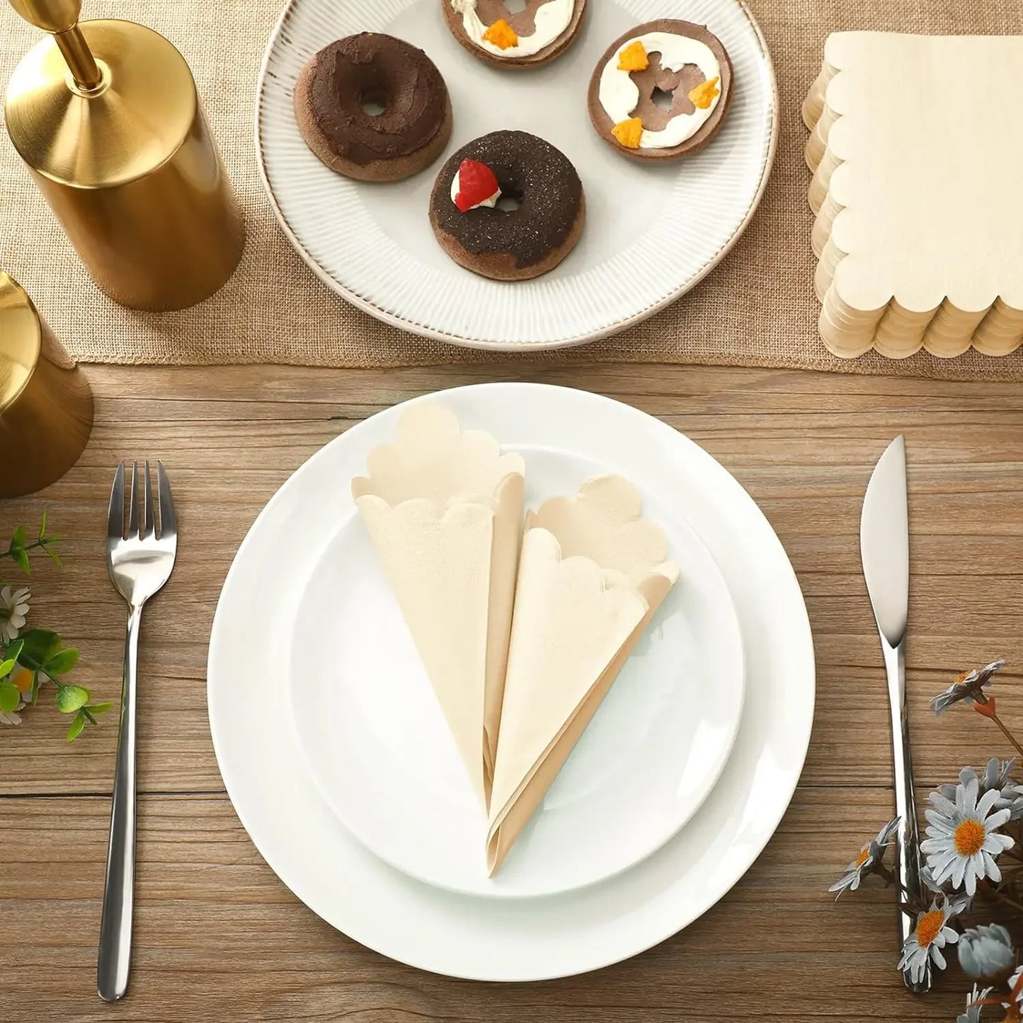 50-300PCS Paper Napkins Disposable Party Napkin Beverage Napkins Scalloped Cocktail Napkins for Wedding Dinner Birthday 5x5Inch
