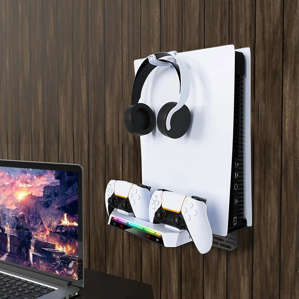 Shelf Floating Mount with Charging Station Wall Bracket Metal Wall Hanging Charger Stand for PS5 Slim/PS5 Console Disc & Digital