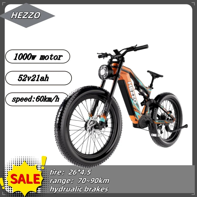 HEZZO K9 Electric Bike 1000W motor 52V 21Ah battery160N.m E bike Oil brakes with power-off protection off-road Electric bike