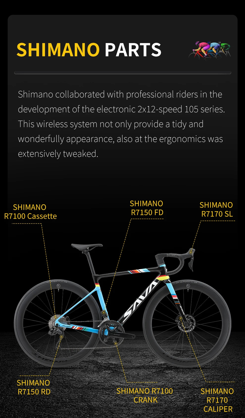 SAVA C7 Racing Team Full Carbon Fiber electronic shifting Road Bike 24-speed with SHIMAN0 7170 DI2 Kit, UCI Approved
