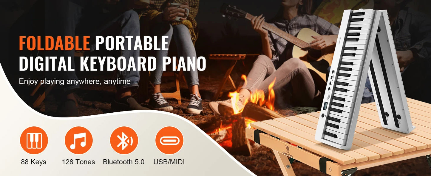 SucceBuy 61 or 88 Key Folding Keyboard Piano Bluetooth & MIDI  Electronic Digital Foldable Piano Rechargeable for Beginners Use