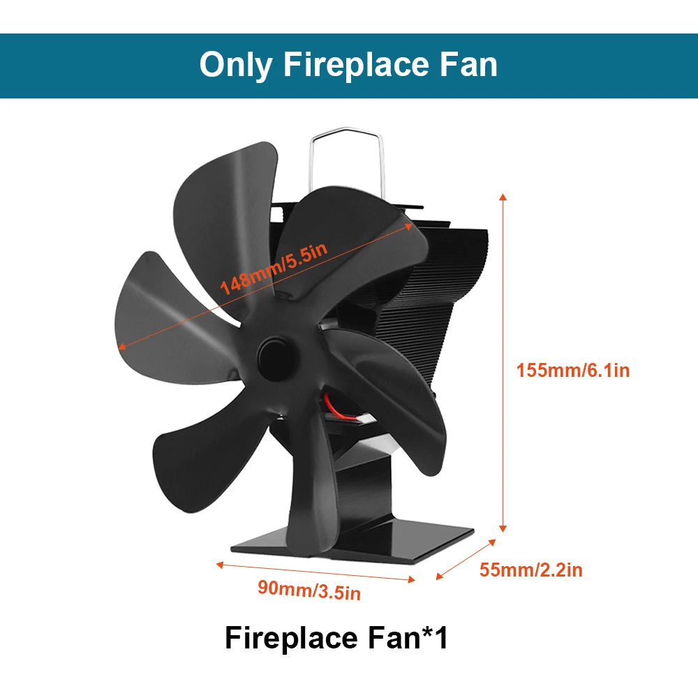 6 Blade Heat Powered Stove Fan Mini Fireplace Fan Log Wood Burner Eco-fan Quiet Fireplace Fan Heater Efficient Heat Distribution